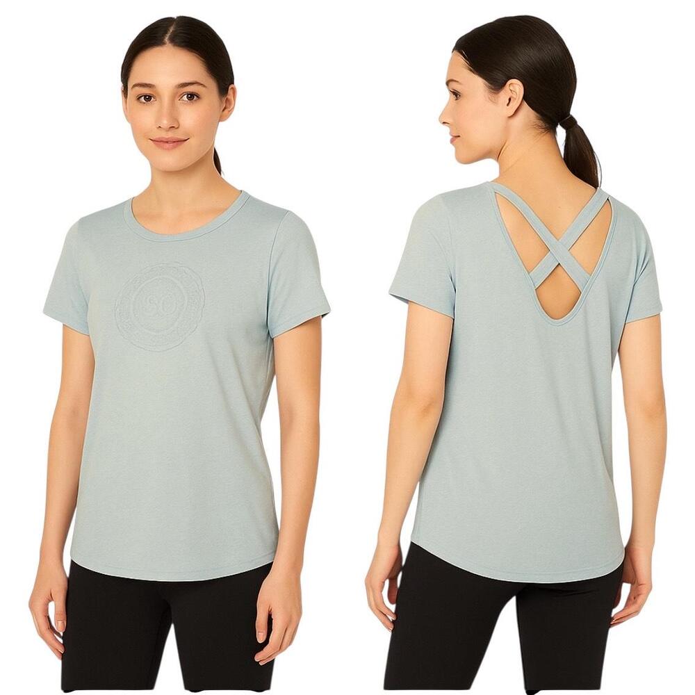 SO T-shirt Woman Light Blue Style Relaxed Yoga Criss Cross Short Sleeve
